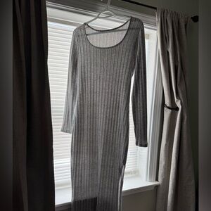 Elegant Gray Ribbed Knit Dress